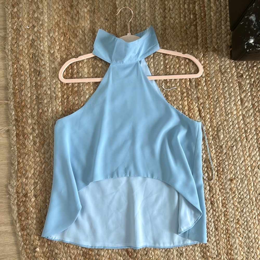 Baby blue turtle neck high-low tank